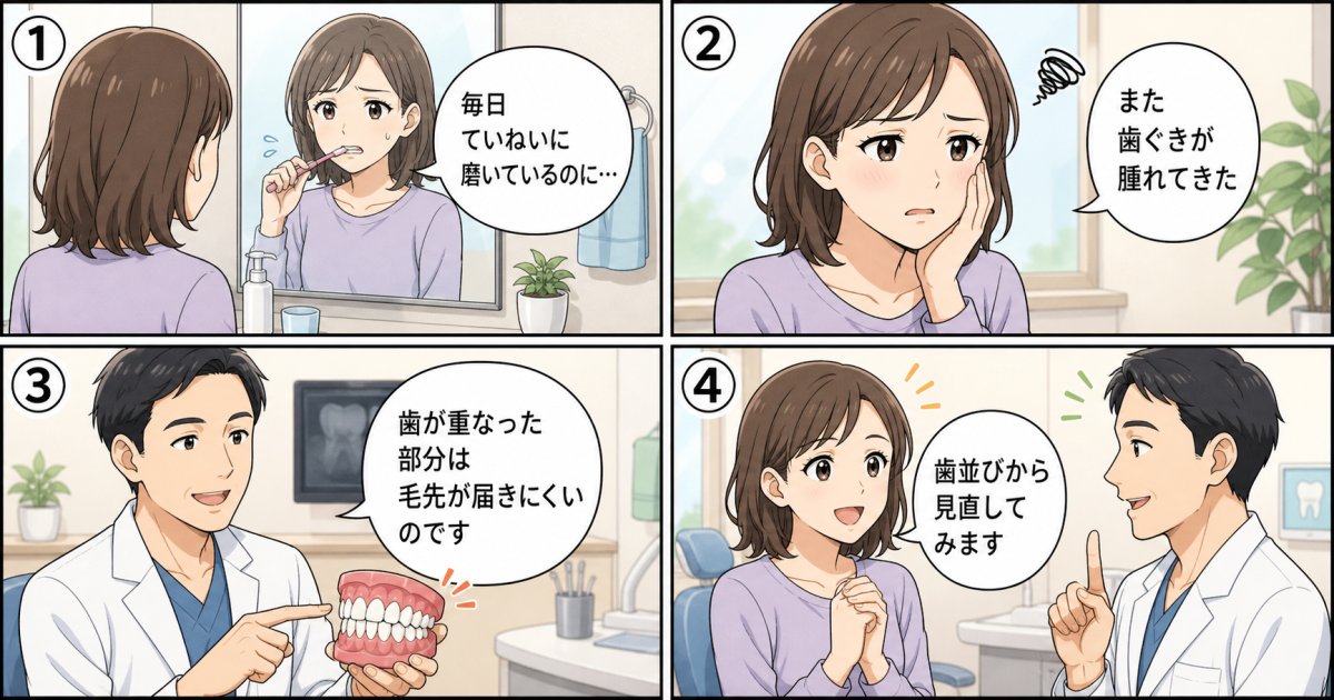 丁寧な歯磨きでも腫れる？ガタガタ歯並びと虫歯・歯周病の深い関係